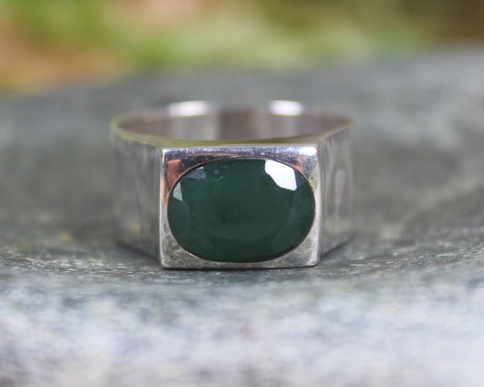 Sterling Silver Kawakawa Pounamu Ring - NZ Greenstone