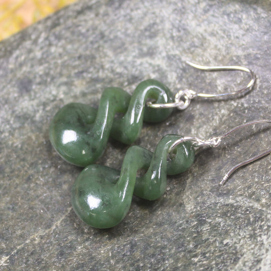 Twist Earrings carved from Hapopo Pounamu - NZ Greenstone
