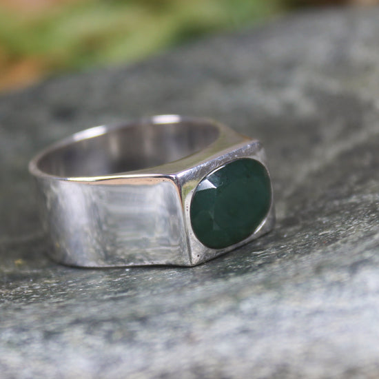 Sterling Silver Kawakawa Pounamu Ring - NZ Greenstone