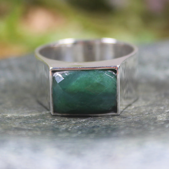Sterling Silver Kawakawa Pounamu Ring - NZ Greenstone