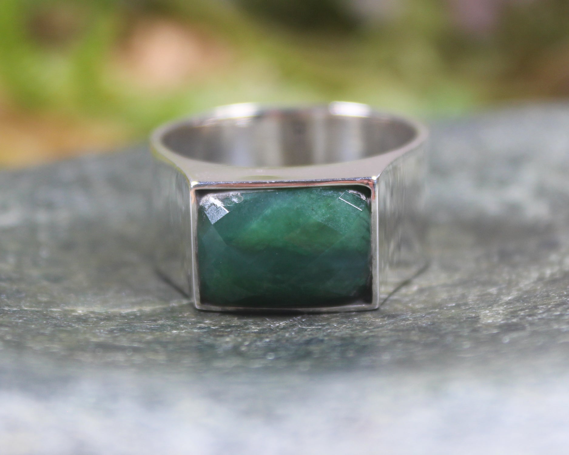 Sterling Silver Kawakawa Pounamu Ring - NZ Greenstone