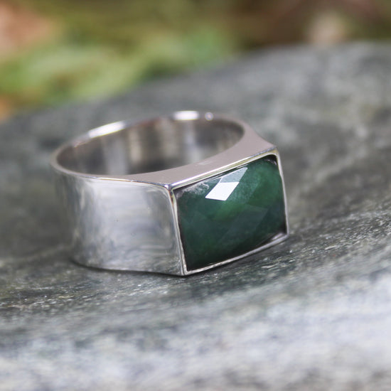 Sterling Silver Kawakawa Pounamu Ring - NZ Greenstone