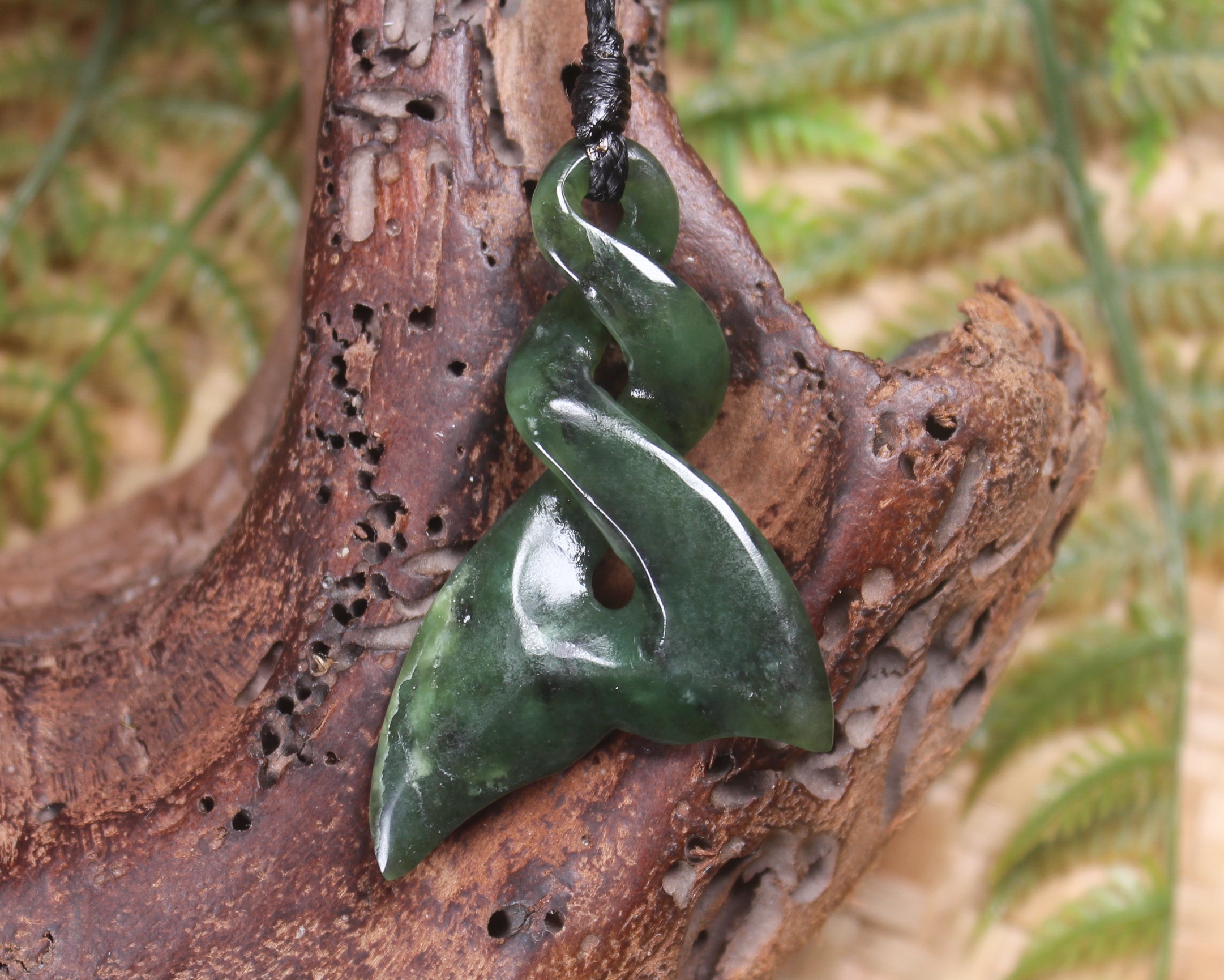 Whale Tail carved from Rimu Pounamu - NZ Greenstone