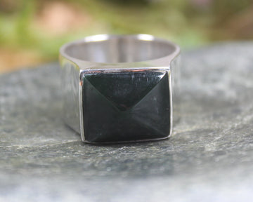 Sterling Silver Kawakawa Pounamu Ring - NZ Greenstone