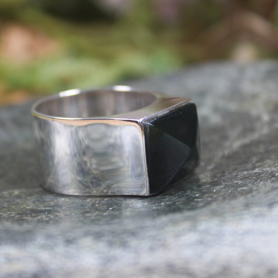 Sterling Silver Kawakawa Pounamu Ring - NZ Greenstone