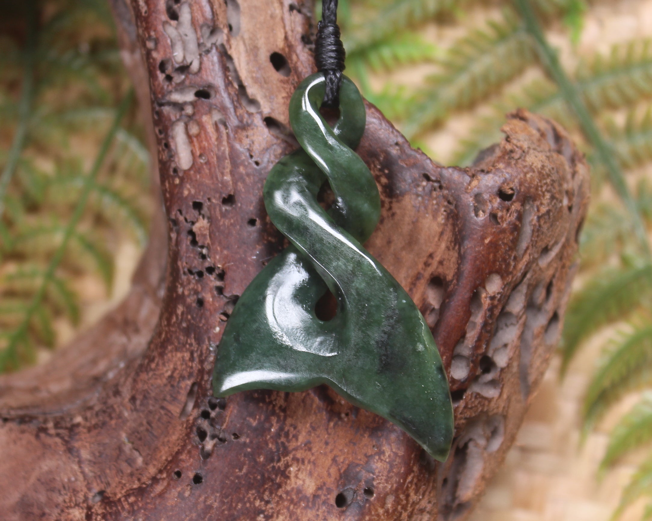 Whale Tail carved from Rimu Pounamu - NZ Greenstone