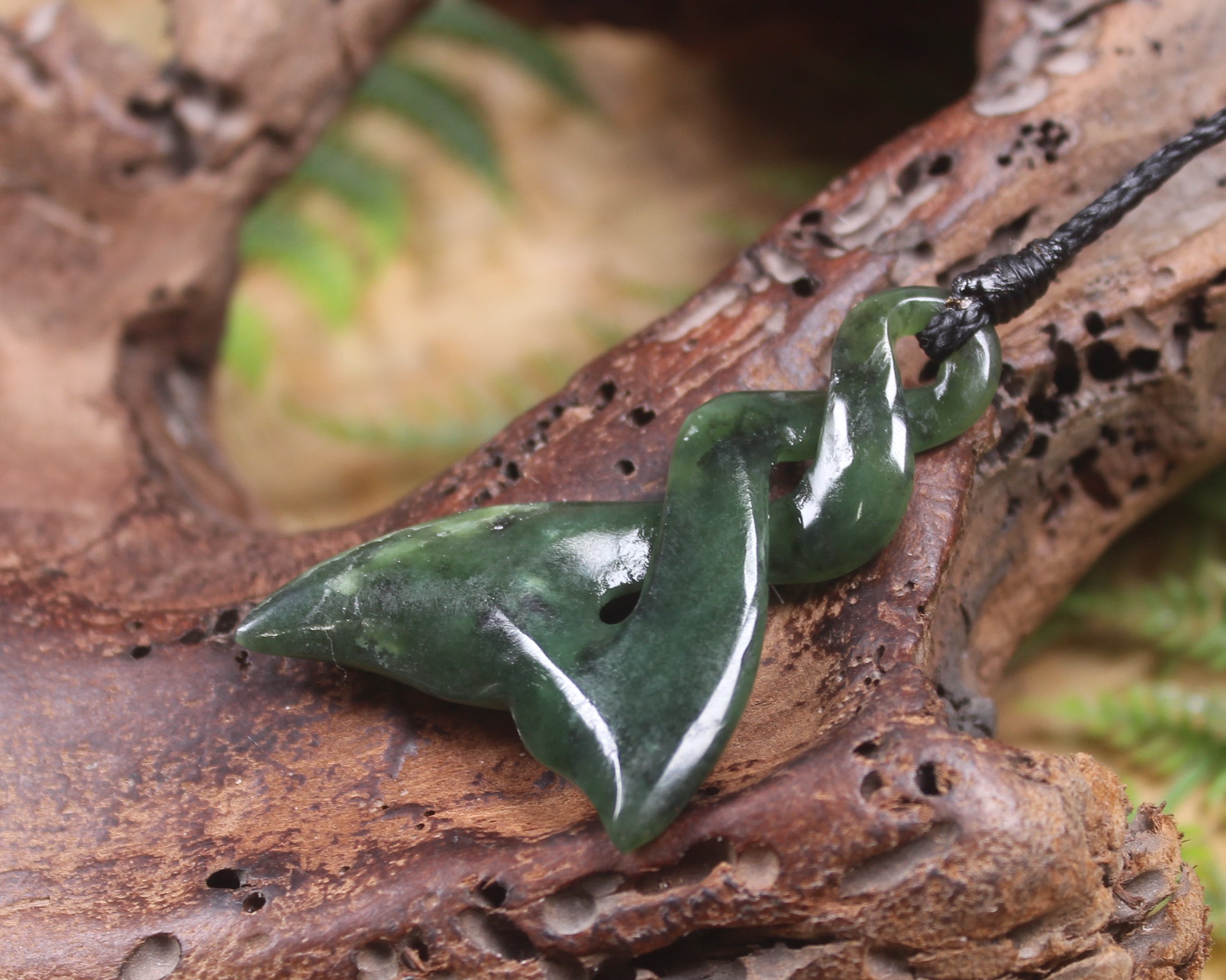 Whale Tail carved from Rimu Pounamu - NZ Greenstone