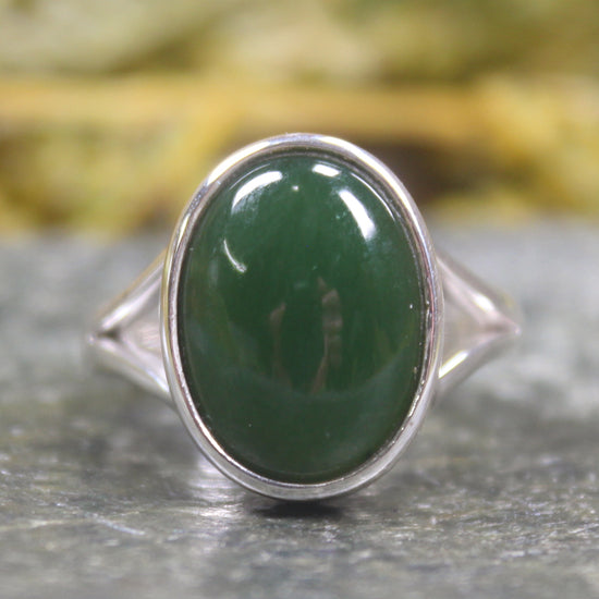 Sterling Silver Kawakawa Pounamu Ring - NZ Greenstone