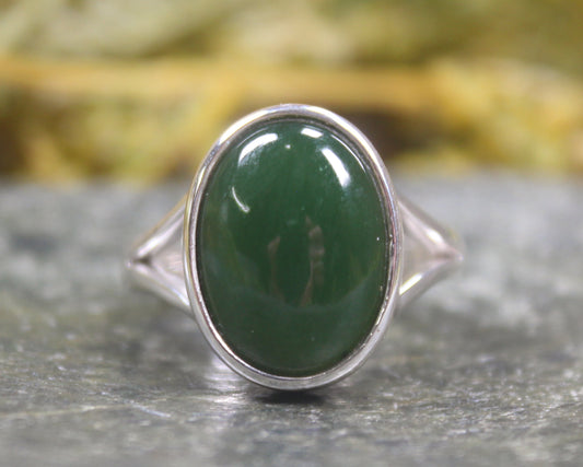Sterling Silver Kawakawa Pounamu Ring - NZ Greenstone