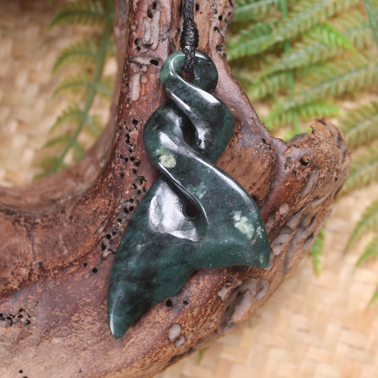 Whale tail carved from Inanga Pounamu - NZ Greenstone