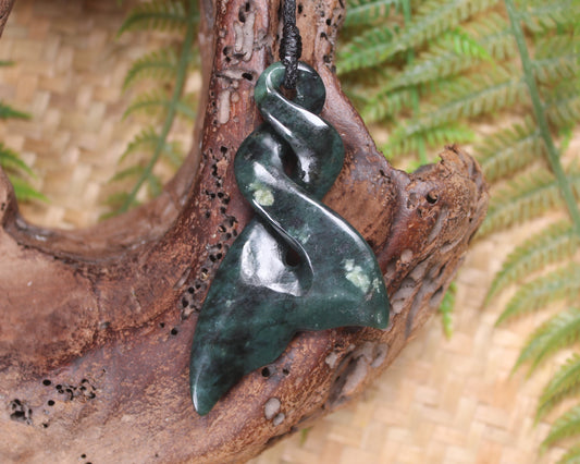 Whale tail carved from Inanga Pounamu - NZ Greenstone