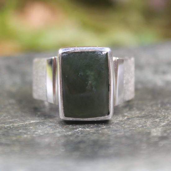 Sterling Silver Kawakawa Pounamu Ring - NZ Greenstone