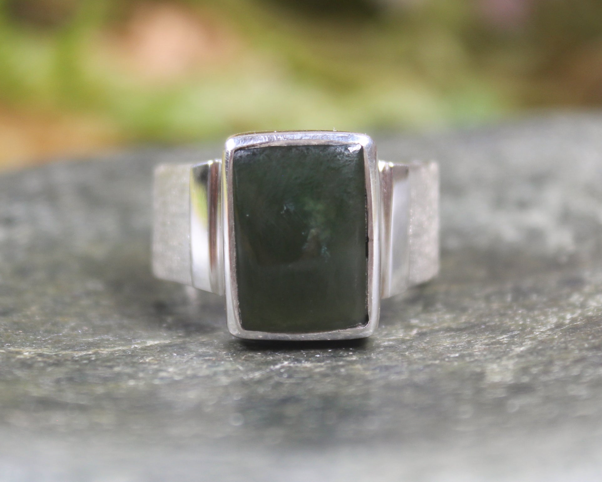Sterling Silver Kawakawa Pounamu Ring - NZ Greenstone