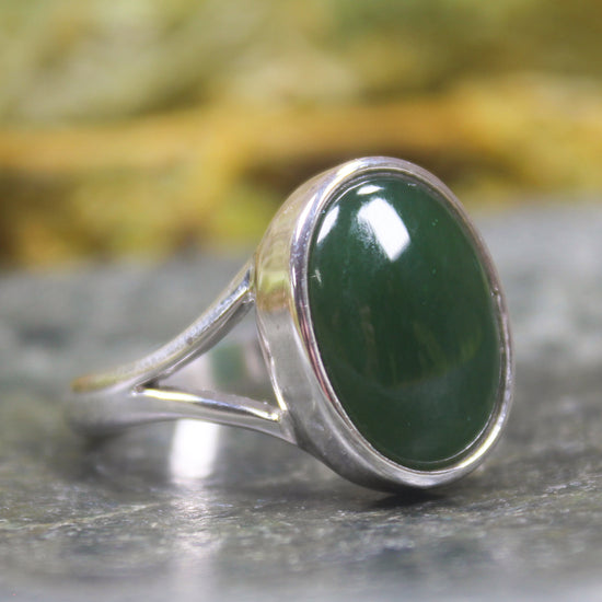 Sterling Silver Kawakawa Pounamu Ring - NZ Greenstone
