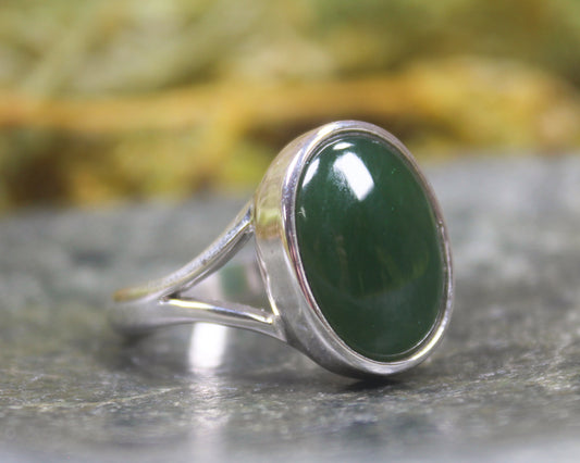 Sterling Silver Kawakawa Pounamu Ring - NZ Greenstone