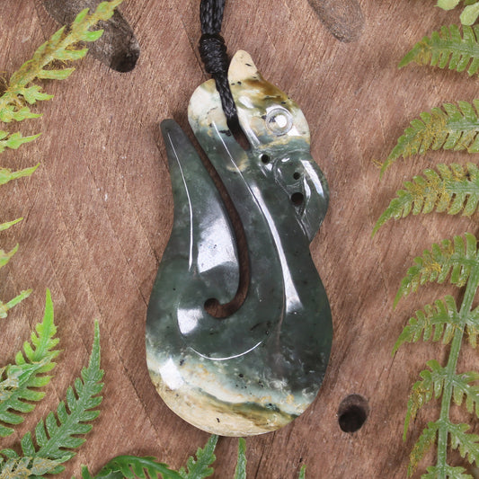Manaia carved from Flower Jade Pounamu - NZ Greenstone