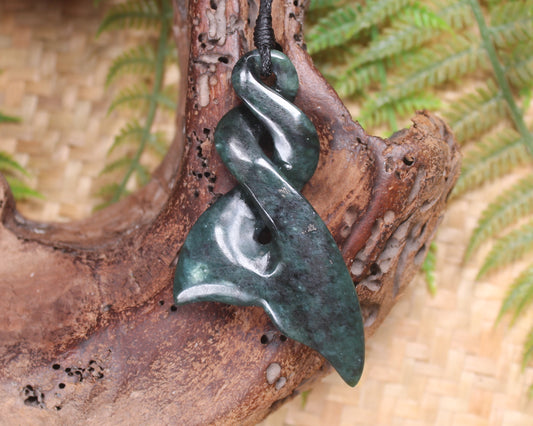 Whale tail carved from Inanga Pounamu - NZ Greenstone