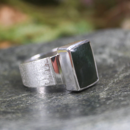 Sterling Silver Kawakawa Pounamu Ring - NZ Greenstone