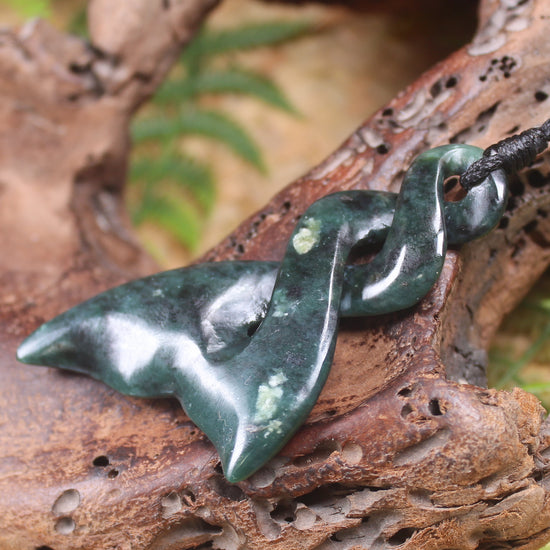 Whale tail carved from Inanga Pounamu - NZ Greenstone