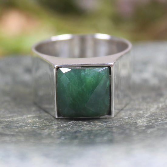 Sterling Silver Kawakawa Pounamu Ring - NZ Greenstone
