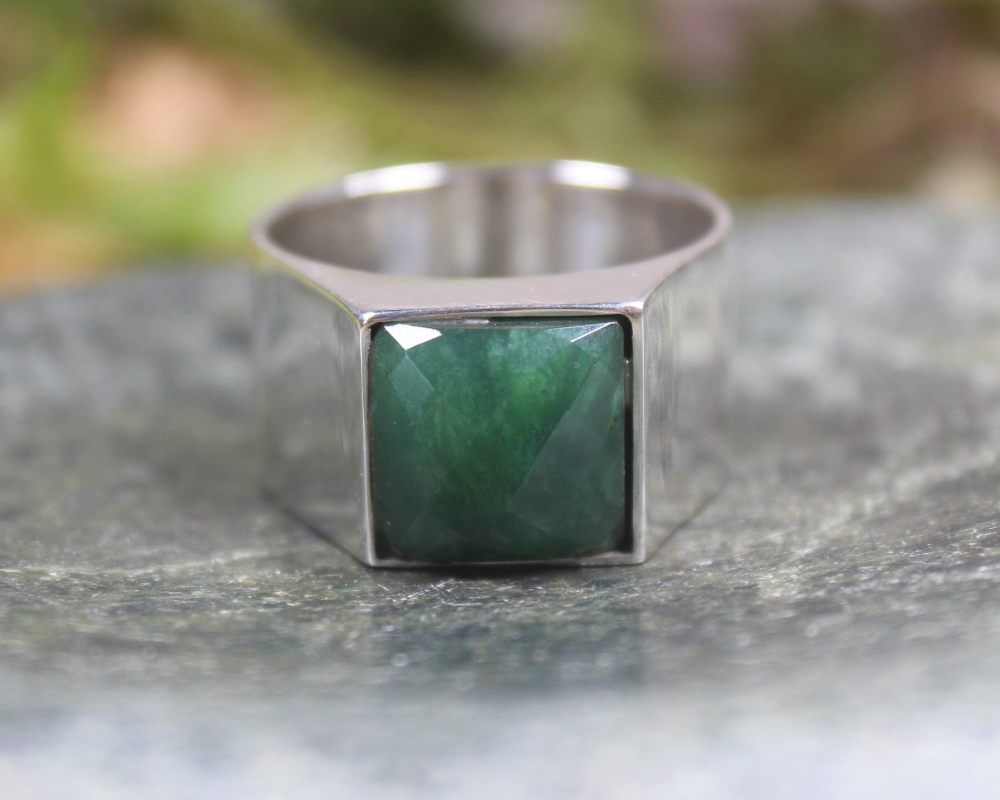 Sterling Silver Kawakawa Pounamu Ring - NZ Greenstone