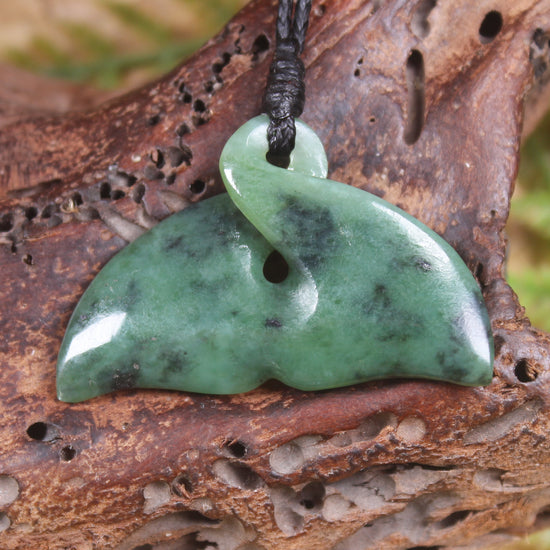 Whale tail carved from Inanga Pounamu - NZ Greenstone