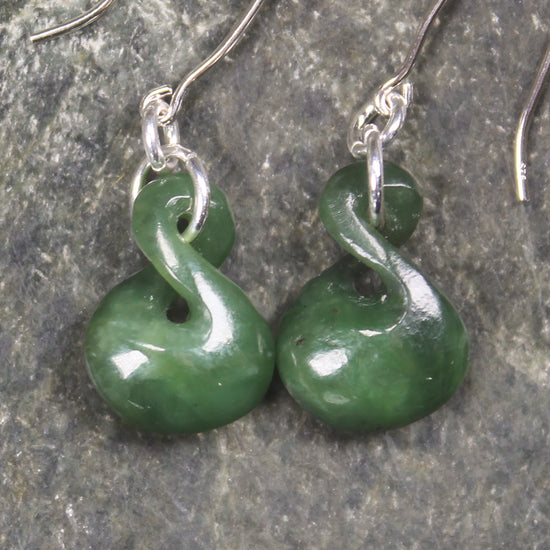 Twist Earrings carved from Hapopo Pounamu - NZ Greenstone