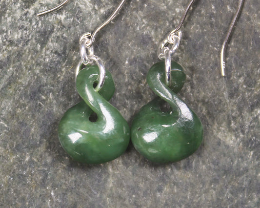 Twist Earrings carved from Hapopo Pounamu - NZ Greenstone