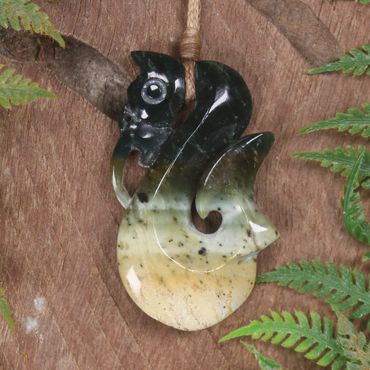 Manaia carved from Flower Jade Pounamu - NZ Greenstone