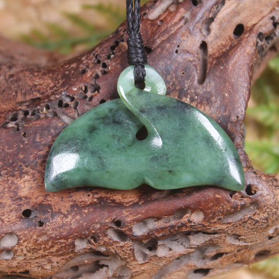 Whale tail carved from Inanga Pounamu - NZ Greenstone