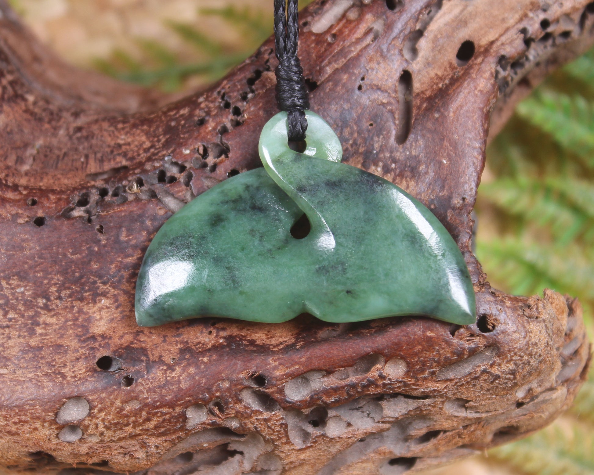 Whale tail carved from Inanga Pounamu - NZ Greenstone