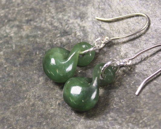 Twist Earrings carved from Hapopo Pounamu - NZ Greenstone