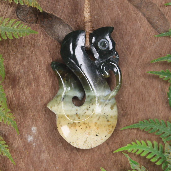 Manaia carved from Flower Jade Pounamu - NZ Greenstone