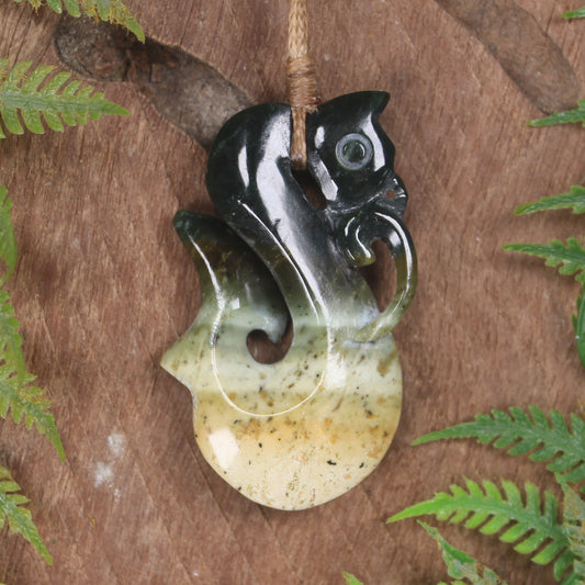 Manaia carved from Flower Jade Pounamu - NZ Greenstone