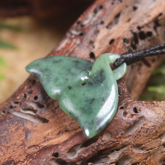 Whale tail carved from Inanga Pounamu - NZ Greenstone