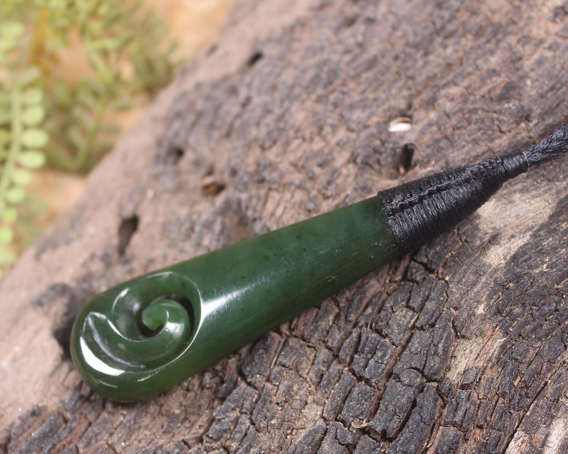 Roimata or Teardop with Koru carved from Kawakawa Pounamu - NZ Greenstone