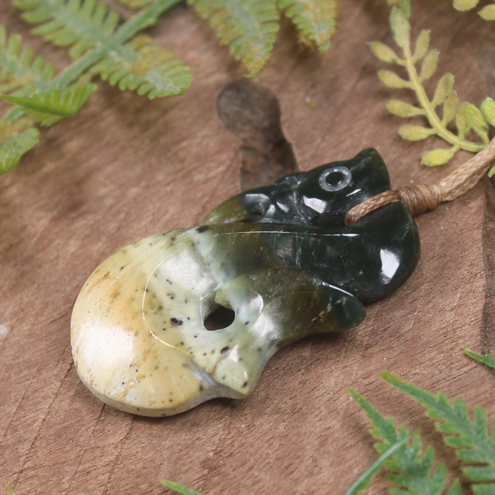 Manaia carved from Flower Jade Pounamu - NZ Greenstone