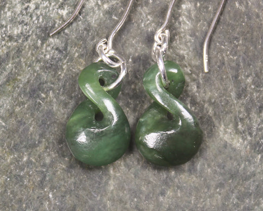 Twist Earrings carved from Hapopo Pounamu - NZ Greenstone