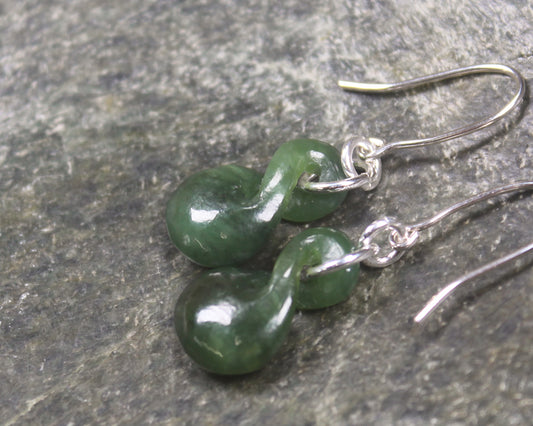 Twist Earrings carved from Hapopo Pounamu - NZ Greenstone