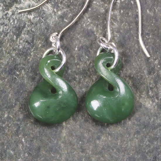 Twist Earrings carved from Hapopo Pounamu - NZ Greenstone