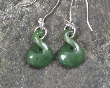 Twist Earrings carved from Hapopo Pounamu - NZ Greenstone
