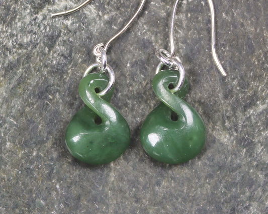 Twist Earrings carved from Hapopo Pounamu - NZ Greenstone
