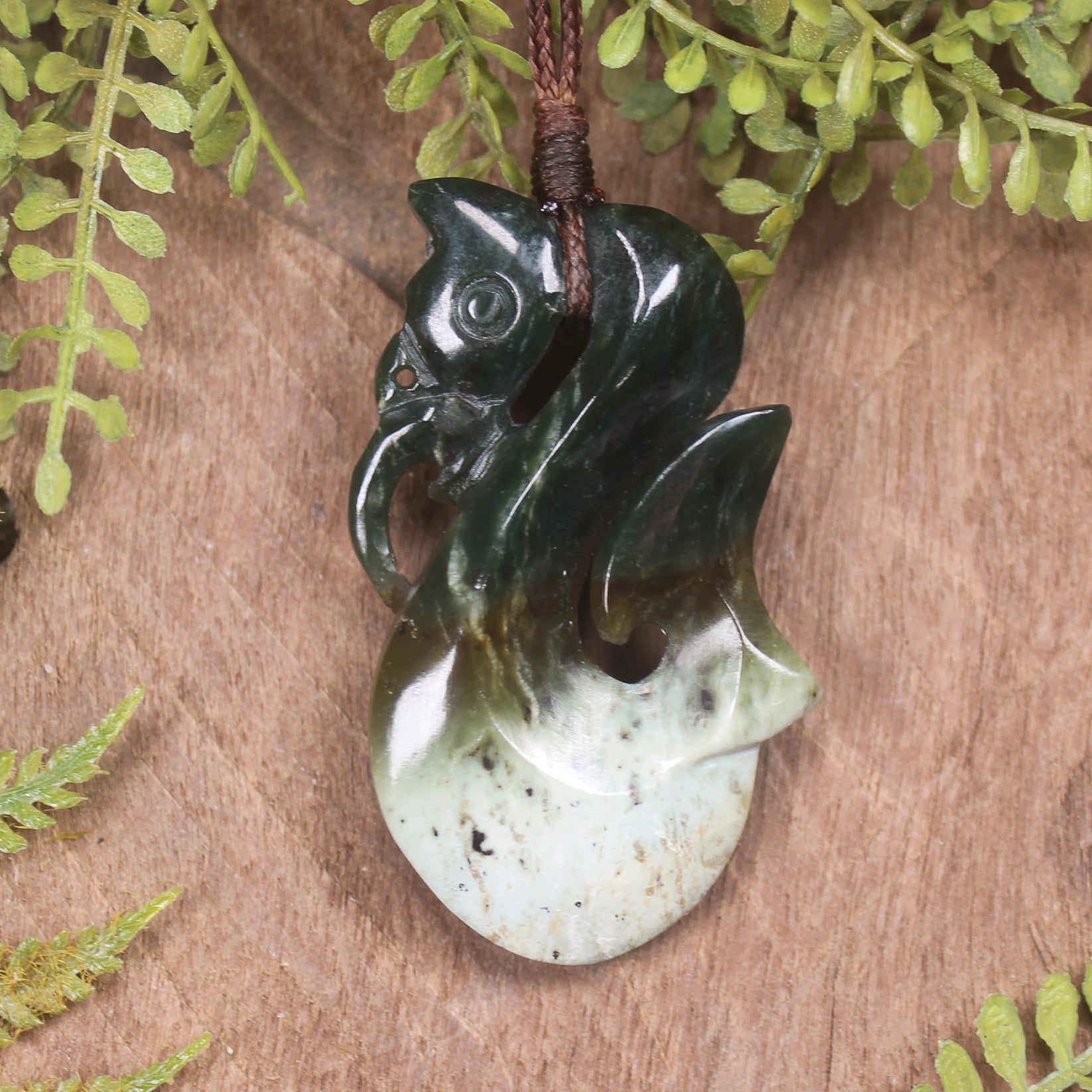Manaia carved from Flower Jade Pounamu - NZ Greenstone