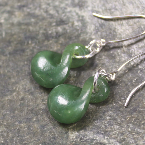 Twist Earrings carved from Hapopo Pounamu - NZ Greenstone