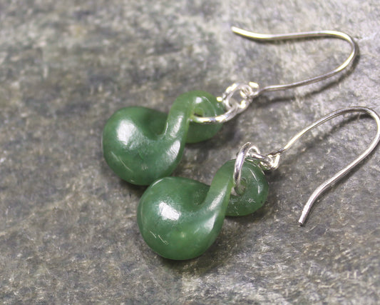 Twist Earrings carved from Hapopo Pounamu - NZ Greenstone