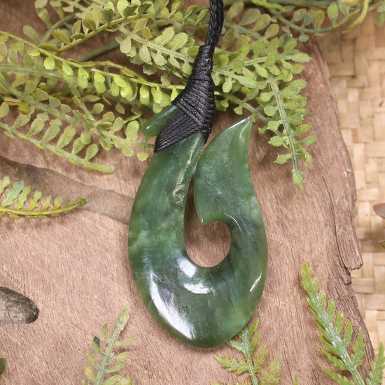 Hei Matau or Fish Hook carved from Hapopo Pounamu - NZ Greenstone