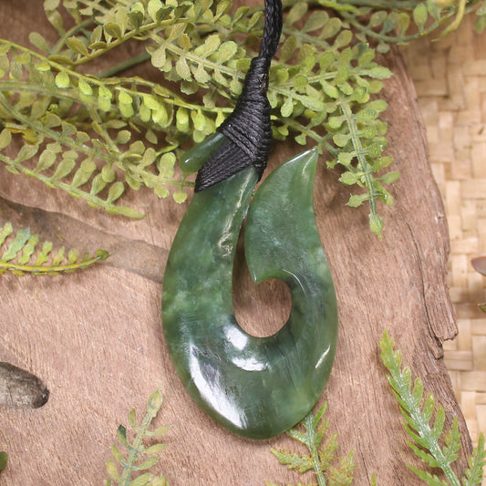 Hei Matau or Fish Hook carved from Hapopo Pounamu - NZ Greenstone