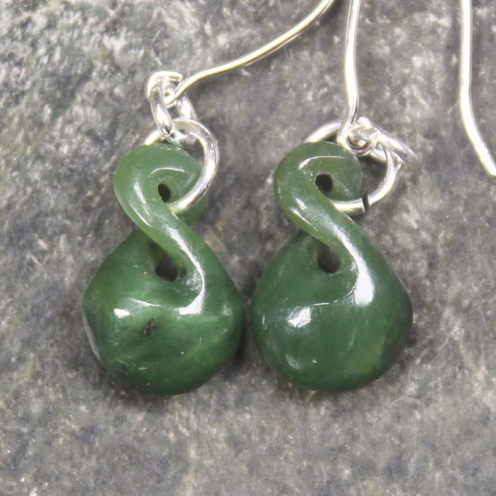 Twist Earrings carved from Hapopo Pounamu - NZ Greenstone