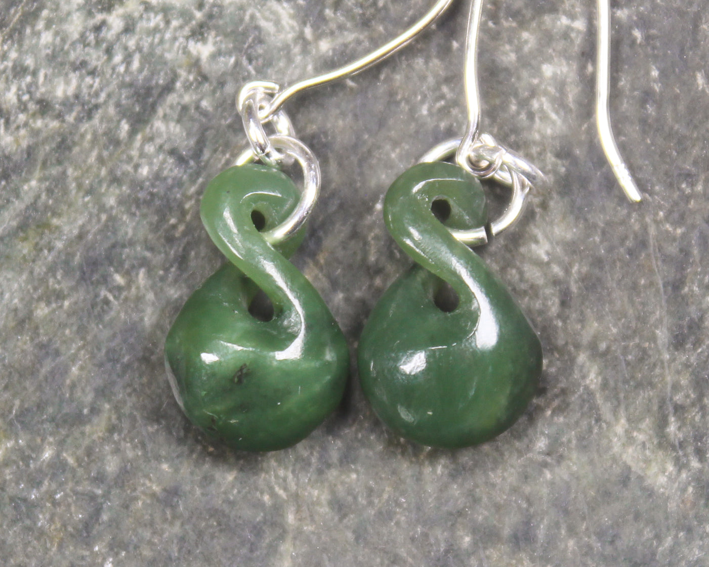 Twist Earrings carved from Hapopo Pounamu - NZ Greenstone