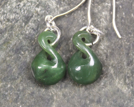 Twist Earrings carved from Hapopo Pounamu - NZ Greenstone